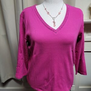 NWT Rafaella Very Berry Embellised V-neck Top XXL